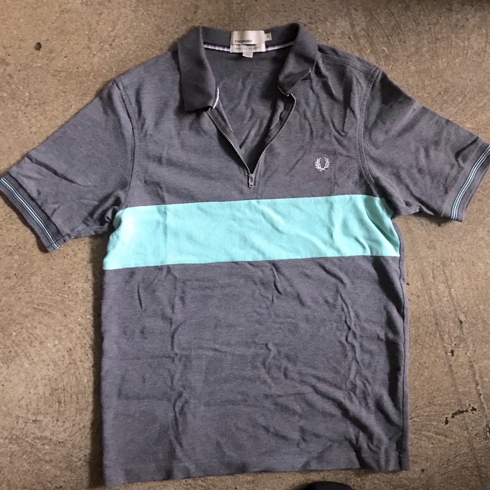Fred Perry X Bradley Wiggins Polo Shirt - M - Grey and Teal